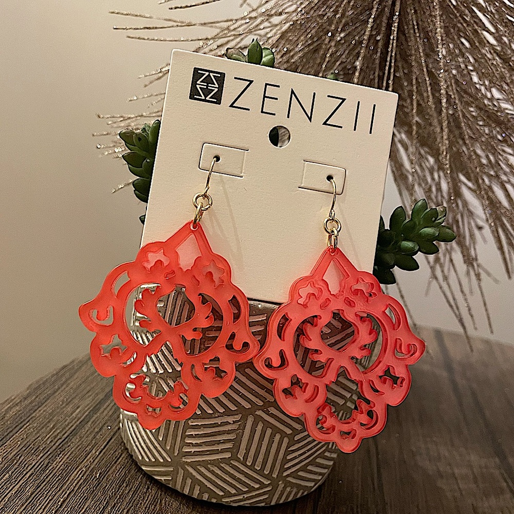 Coral Resin Scroll Earrings